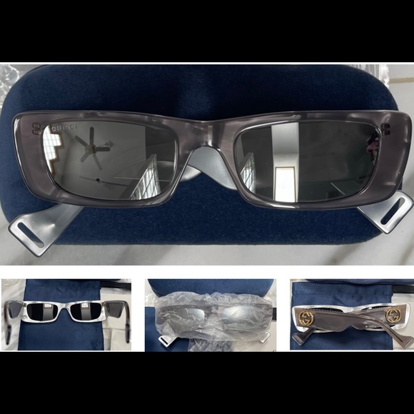 GUCCI UNISEX RECTANGULAR GREY & MOTHER OF PEARL WITH MIRROR LENSES SUNGLASSES main image 14